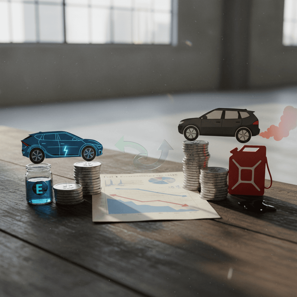 Side-by-side total cost of ownership chart comparing Kia EV6 and similar gas SUV over five years