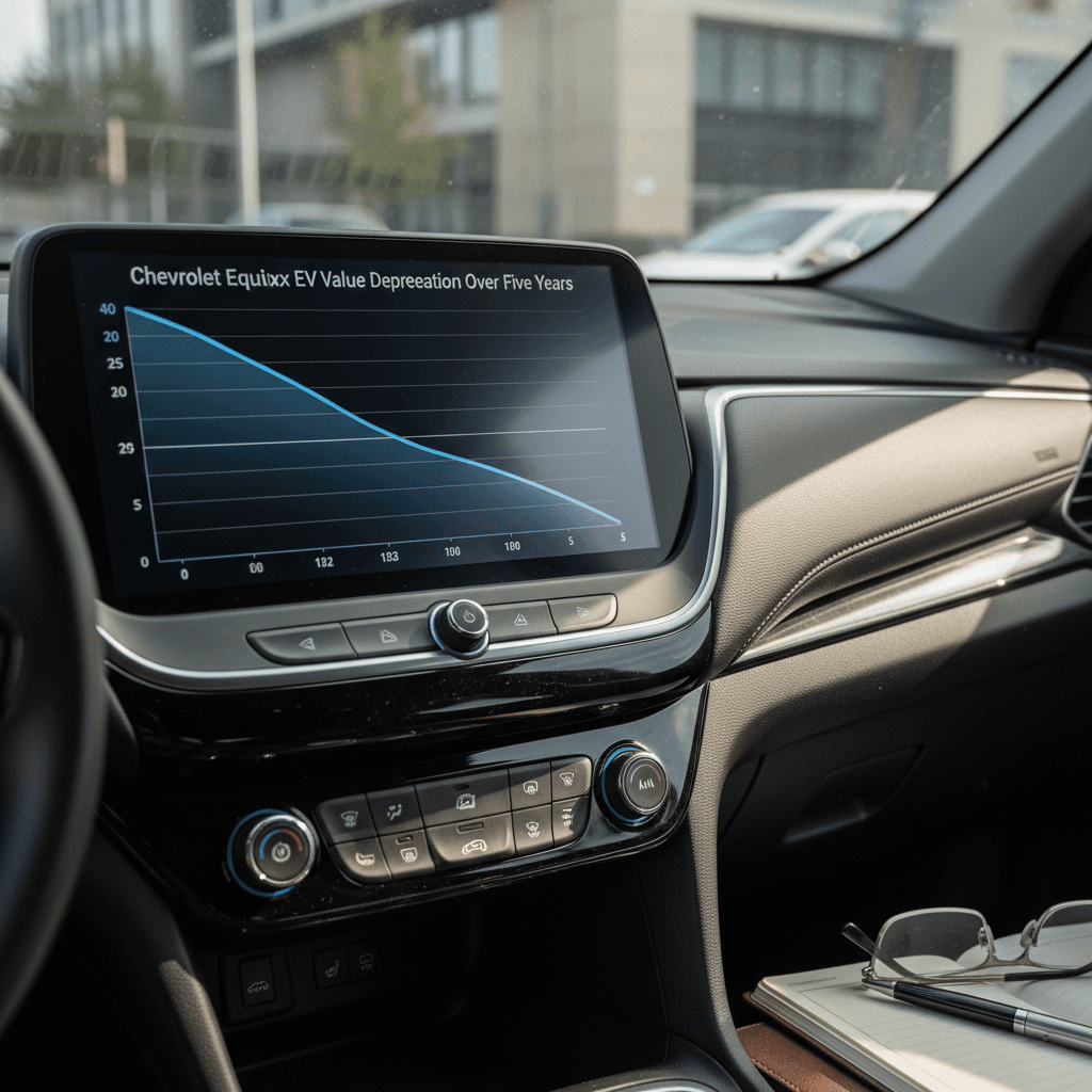 Illustrated depreciation curve showing Chevrolet Equinox EV value declining over the first five years of ownership