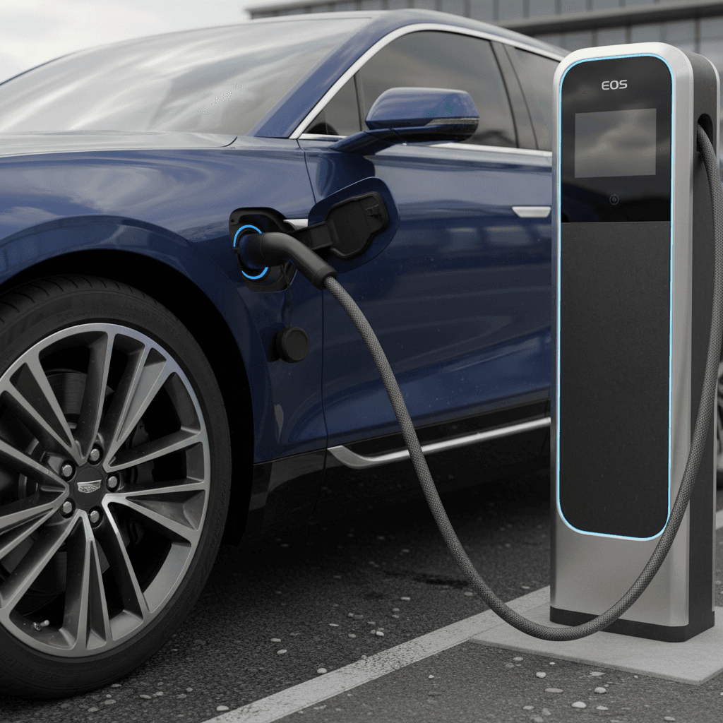 A 2023 Cadillac Lyriq charging at a DC fast station, highlighting its CCS connector and charging status display