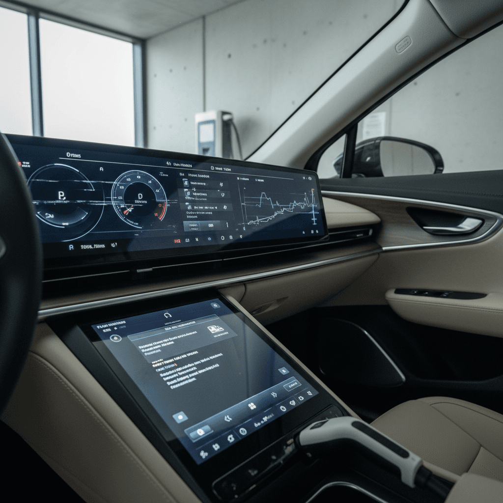 Lucid Air interior highlighting dual screens and center console where many reported software and rattle issues originate