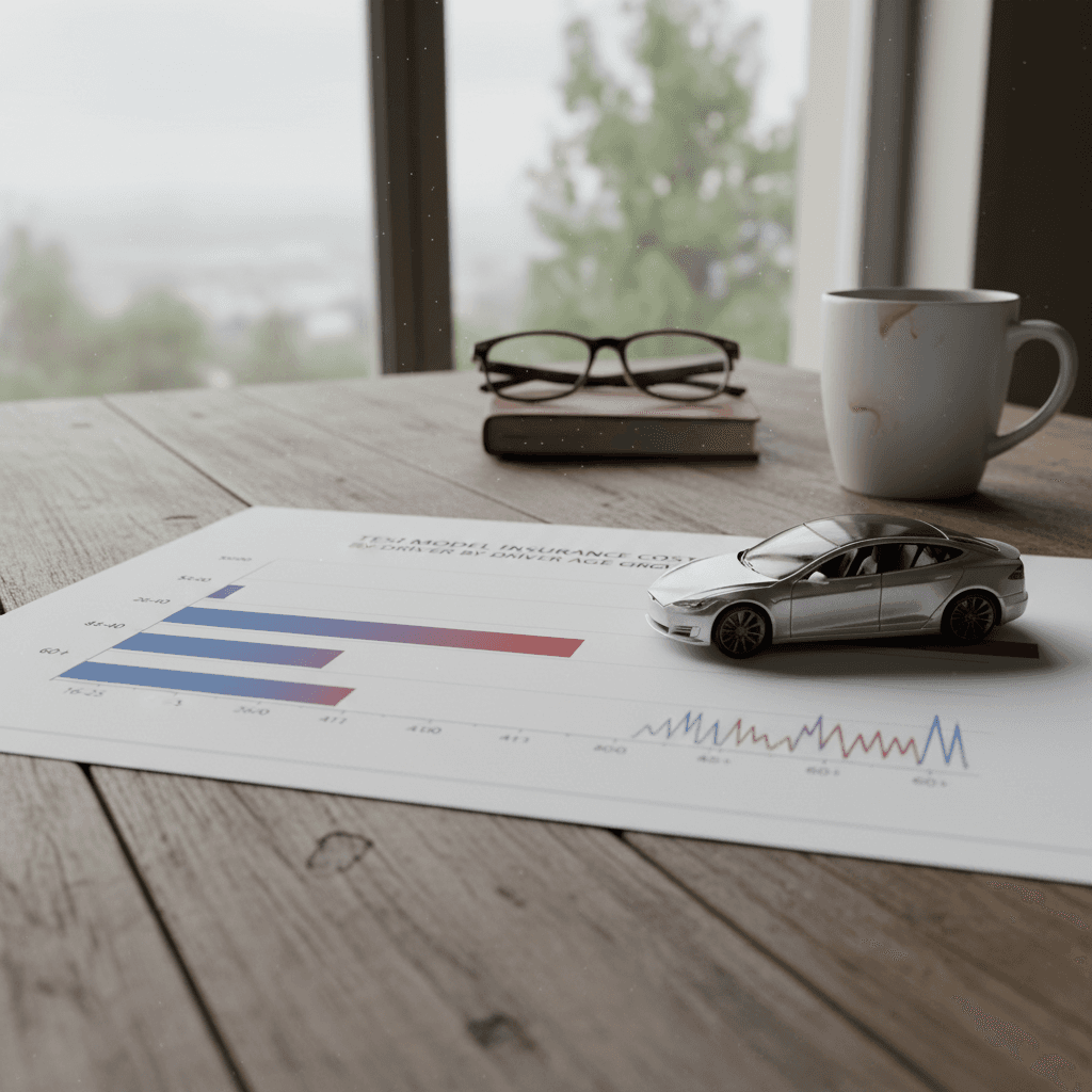 Chart comparing estimated Tesla Model S insurance premiums for drivers in different age brackets