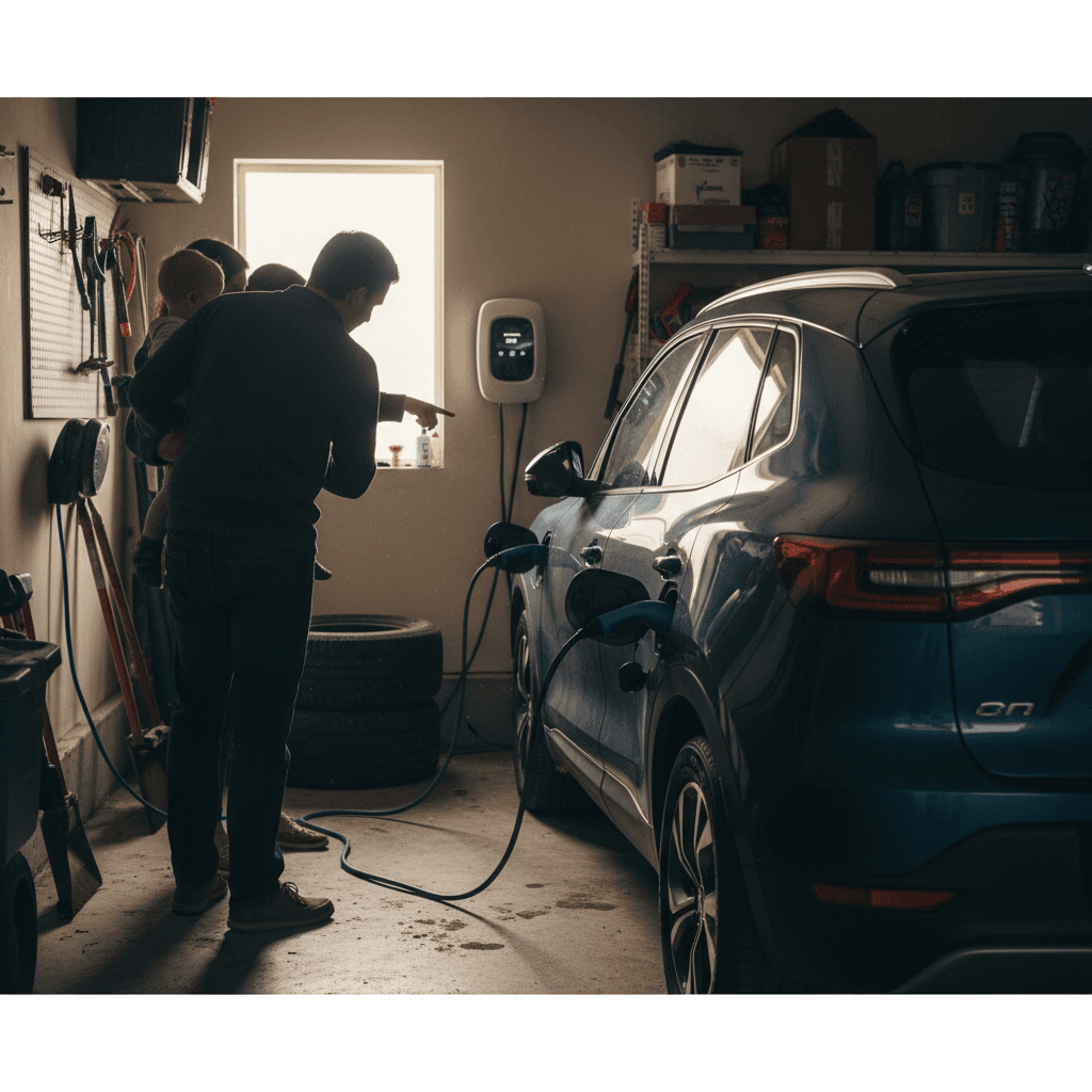 Cutaway view of an electric car’s battery pack and motors mounted in the chassis