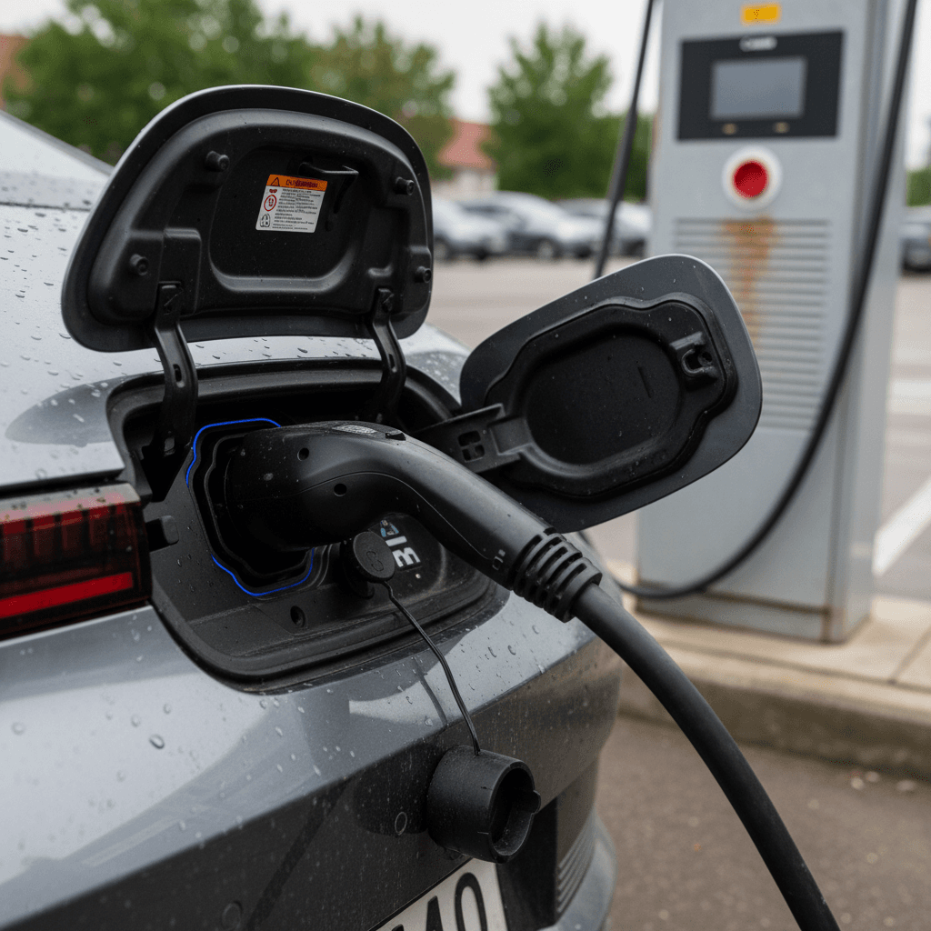 Hyundai Ioniq 6 plugged into a DC fast charger at a public charging station