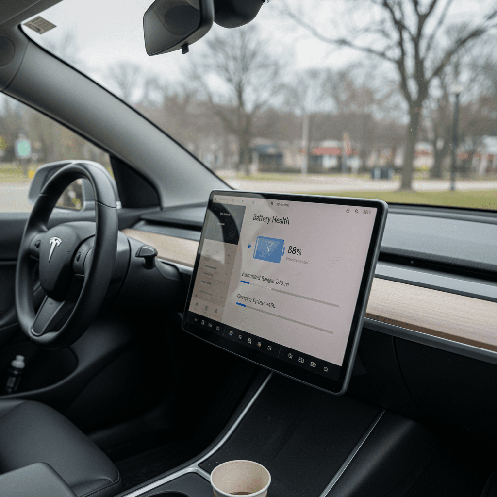 Tesla Model S parked at a public charging station at dusk