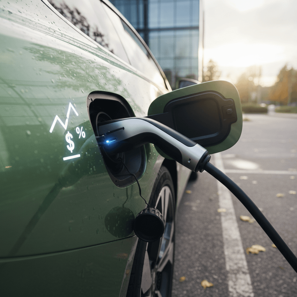 Electric vehicles charging at a modern fast-charging station at night in a city