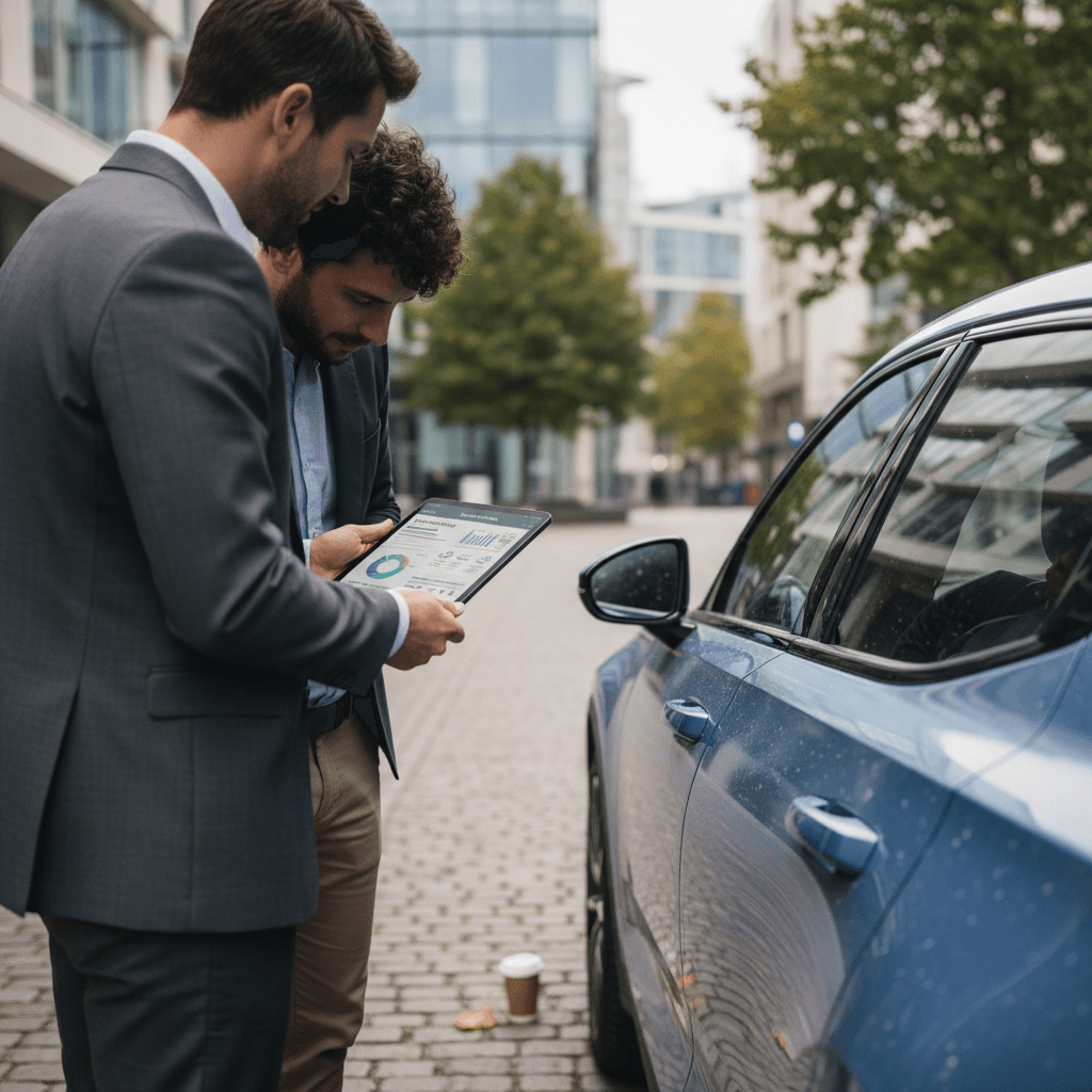 Polestar 2 owner reviewing insurance coverage options on a tablet with an agent