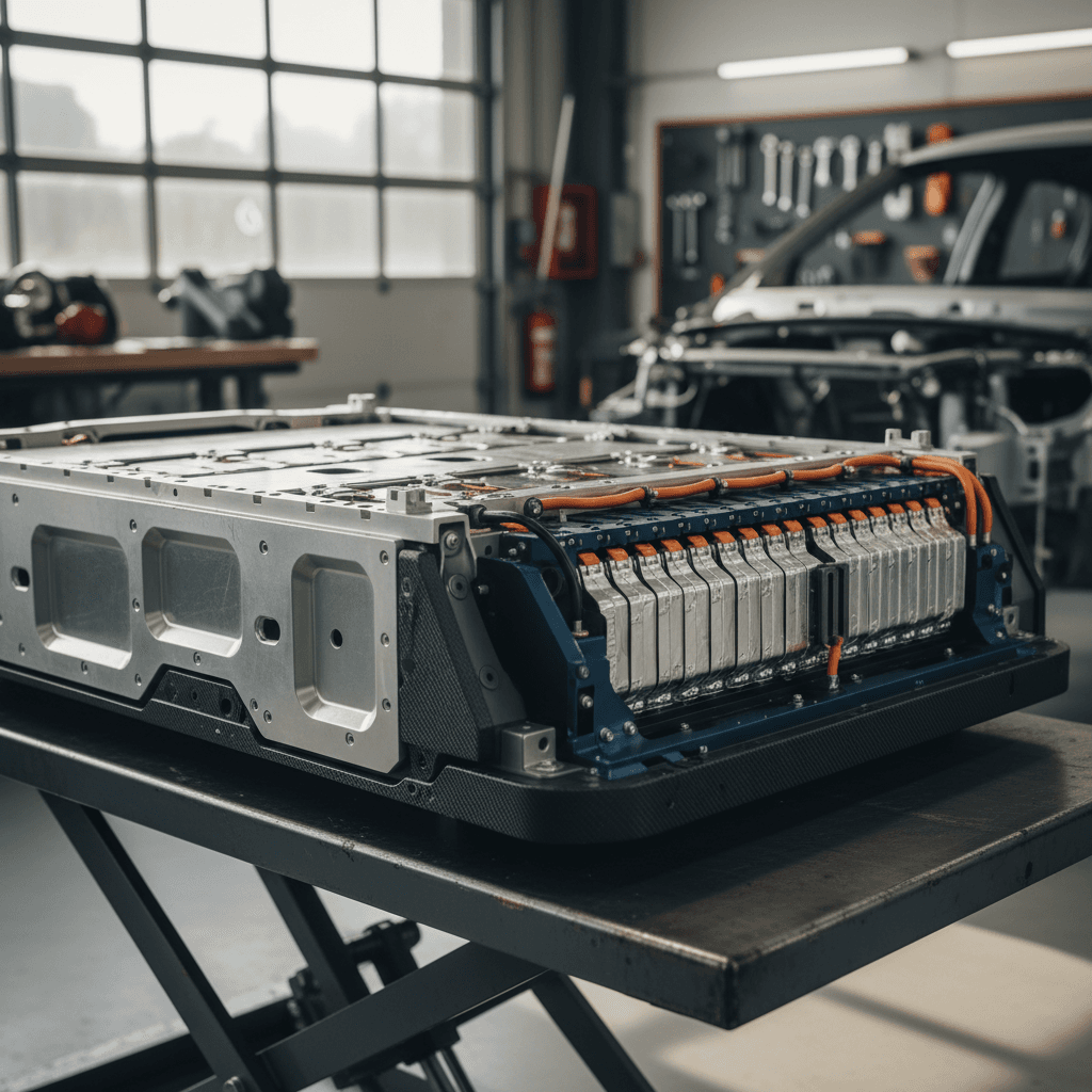 Exposed electric car battery pack integrated into a vehicle chassis
