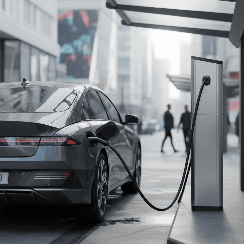 Hyundai Ioniq 6 plugged into a public fast charger, highlighting its long-range EV capability