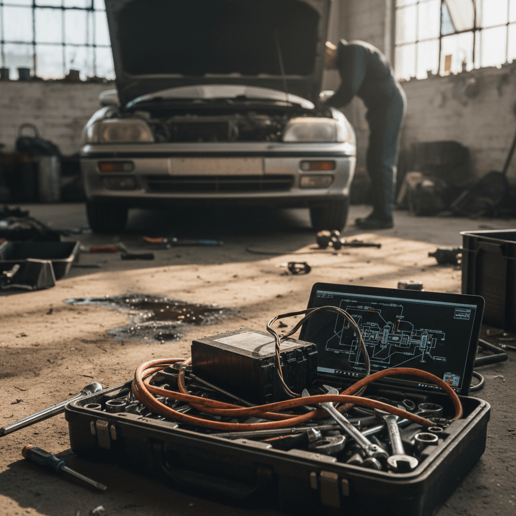 Mechanic reviewing a written repair estimate with a customer at an auto shop counter