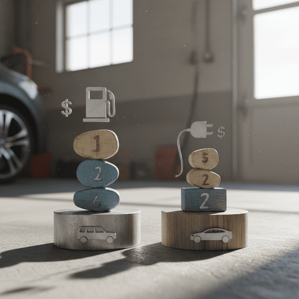 Side-by-side chart comparing annual fuel cost of a 20 mpg gas SUV and an electric SUV at typical U.S. energy prices