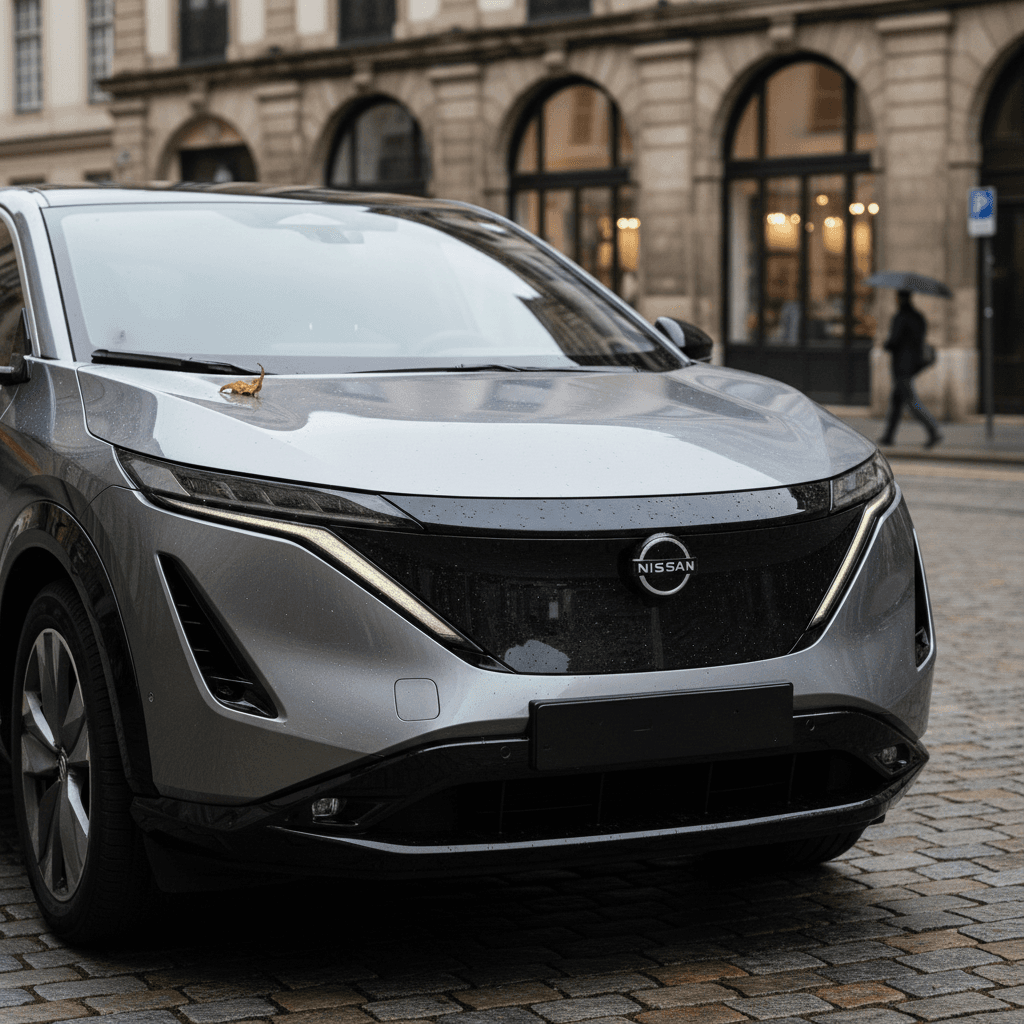 Modern Nissan Leaf electric car interior and dashboard with digital displays