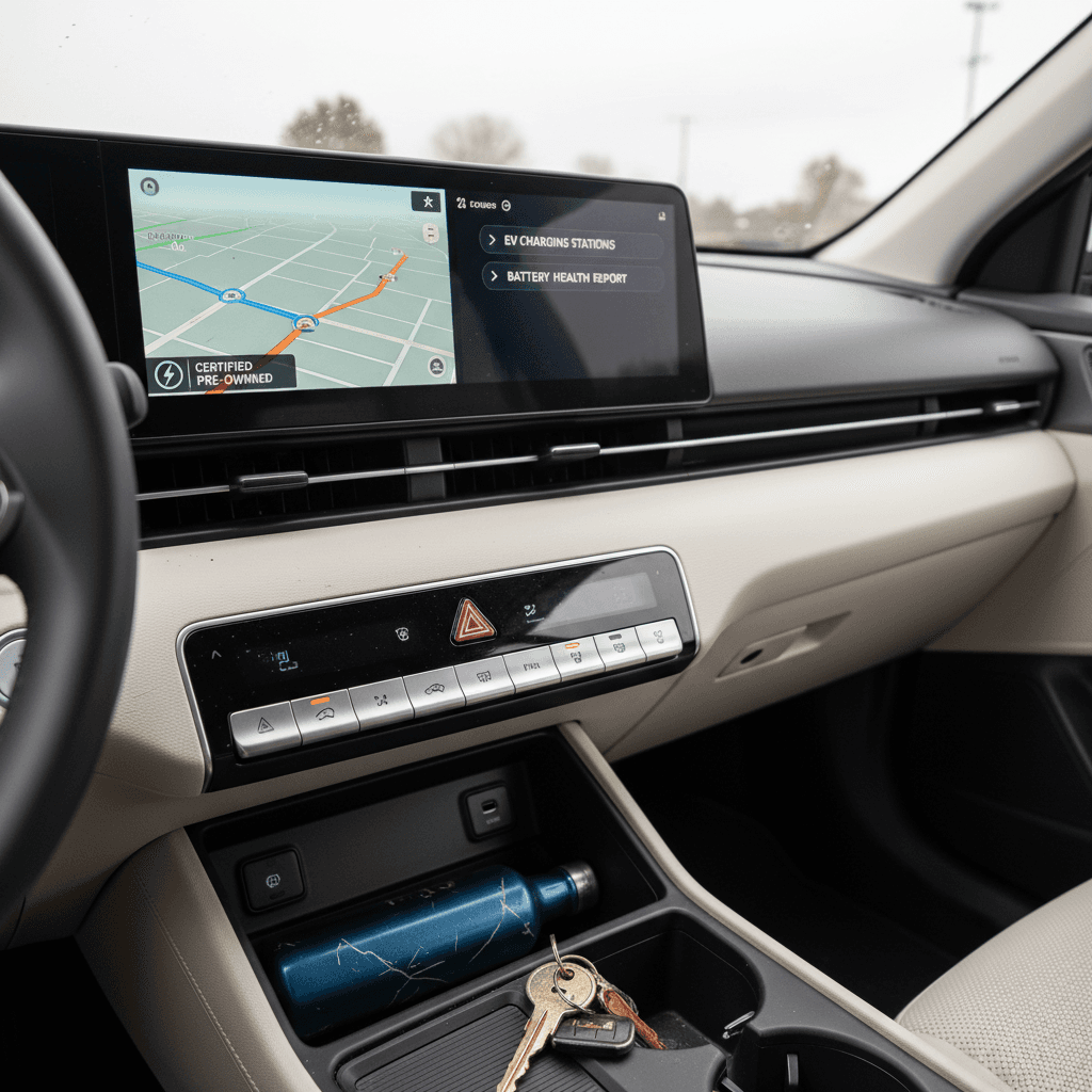 Hyundai IONIQ 5 interior with dual widescreen displays and minimalist EV cockpit