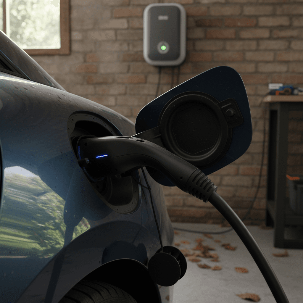 Hyundai Ioniq 6 plugged into a Level 2 home charger, illustrating low cost per mile when charging at home