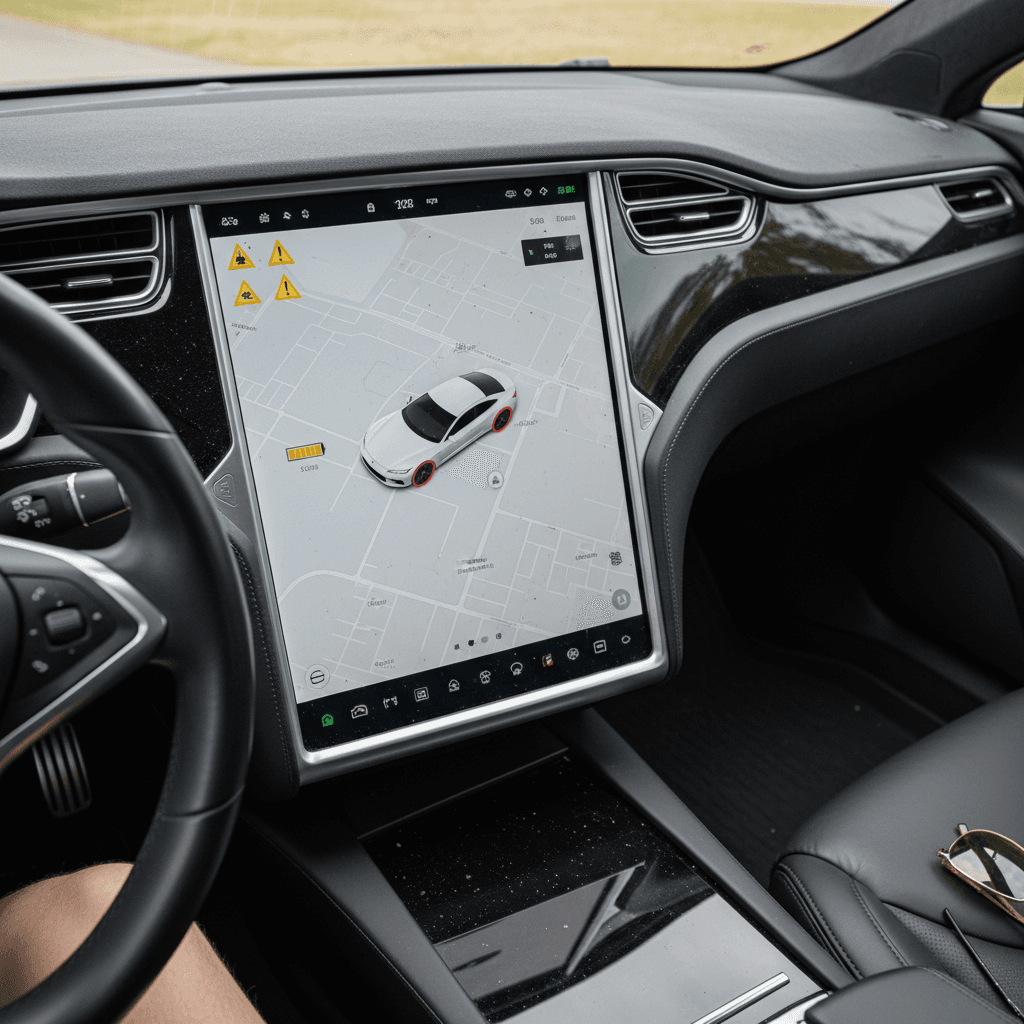 Tesla Model S digital dashboard showing battery state of charge and estimated range