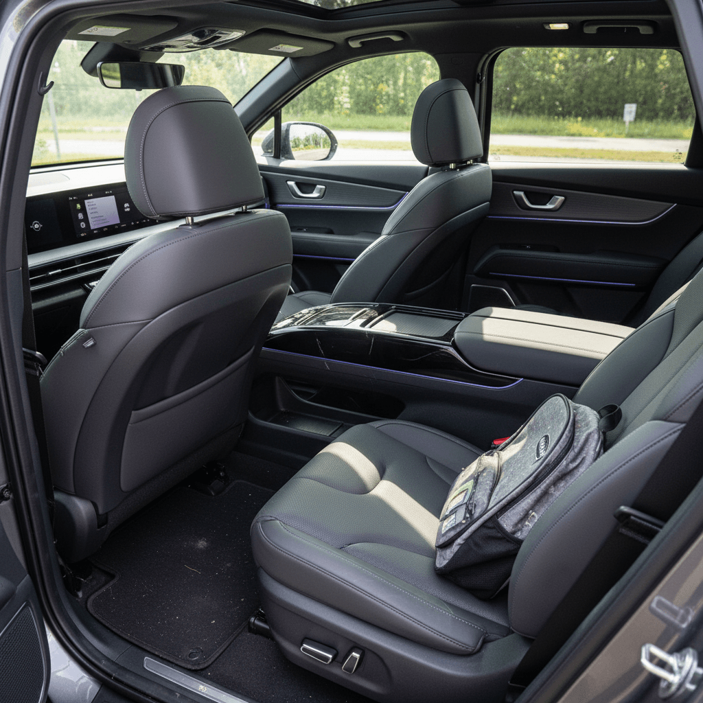 Three-row 2025 Kia EV9 plugged into a Level 2 home charger in a modern driveway