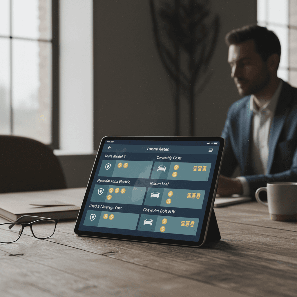 Chart comparing several compact electric cars that are typically cheaper to insure than larger luxury EVs, with dollar icons indicating lower premiums