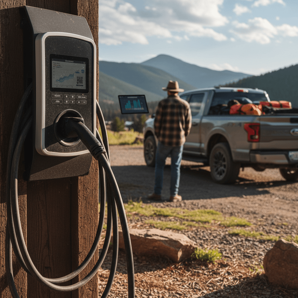 Presenter explaining electric vehicles to a group at an educational event