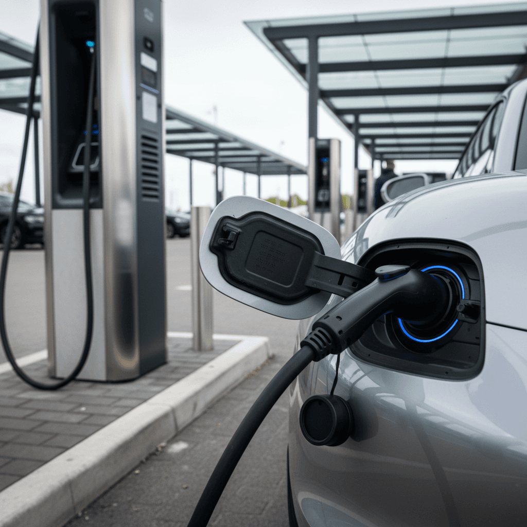 Digital cluster of a Genesis Electrified G80 showing remaining range and average energy consumption after a drive