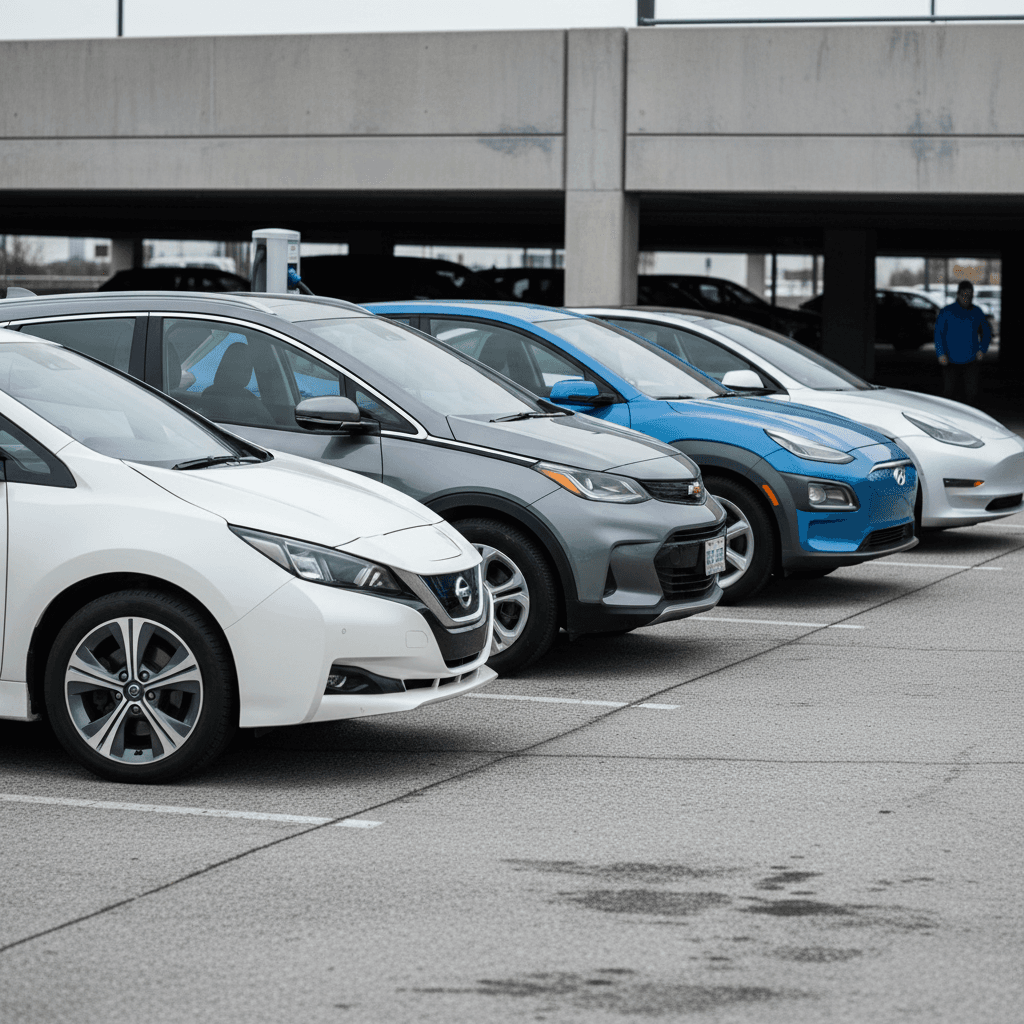 Lineup of popular used electric cars and crossovers that work well as small business company vehicles and light-duty fleet cars