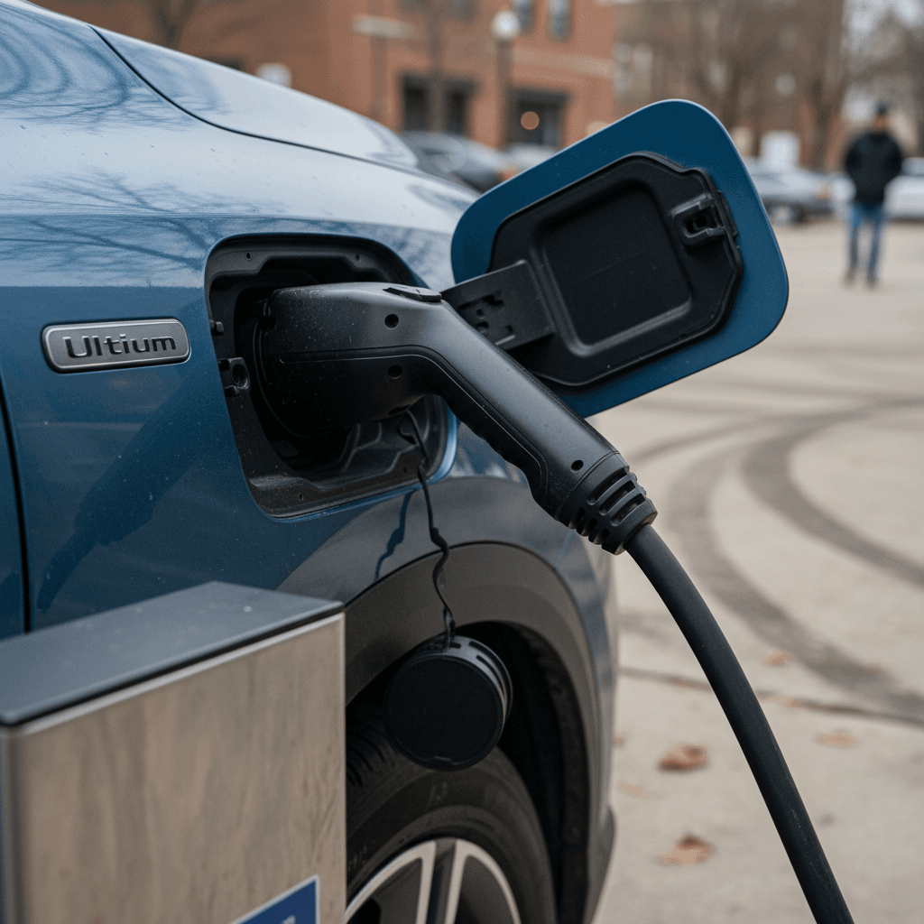 2025 Honda Prologue plugged into a DC fast charger at a public charging station