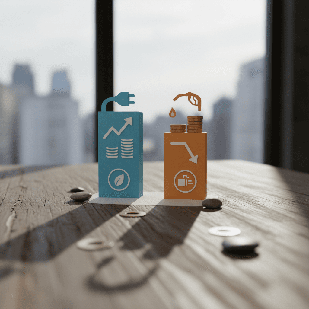 Simple side by side chart comparing daily EV vs gas fuel costs for a 25 mile commute