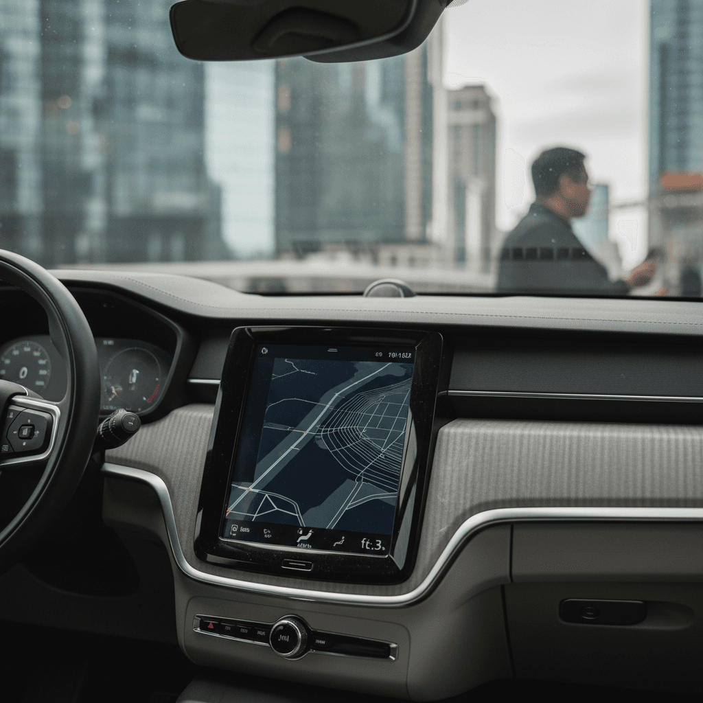 Minimalist Volvo EX90 interior with large portrait touchscreen and clean dashboard lines