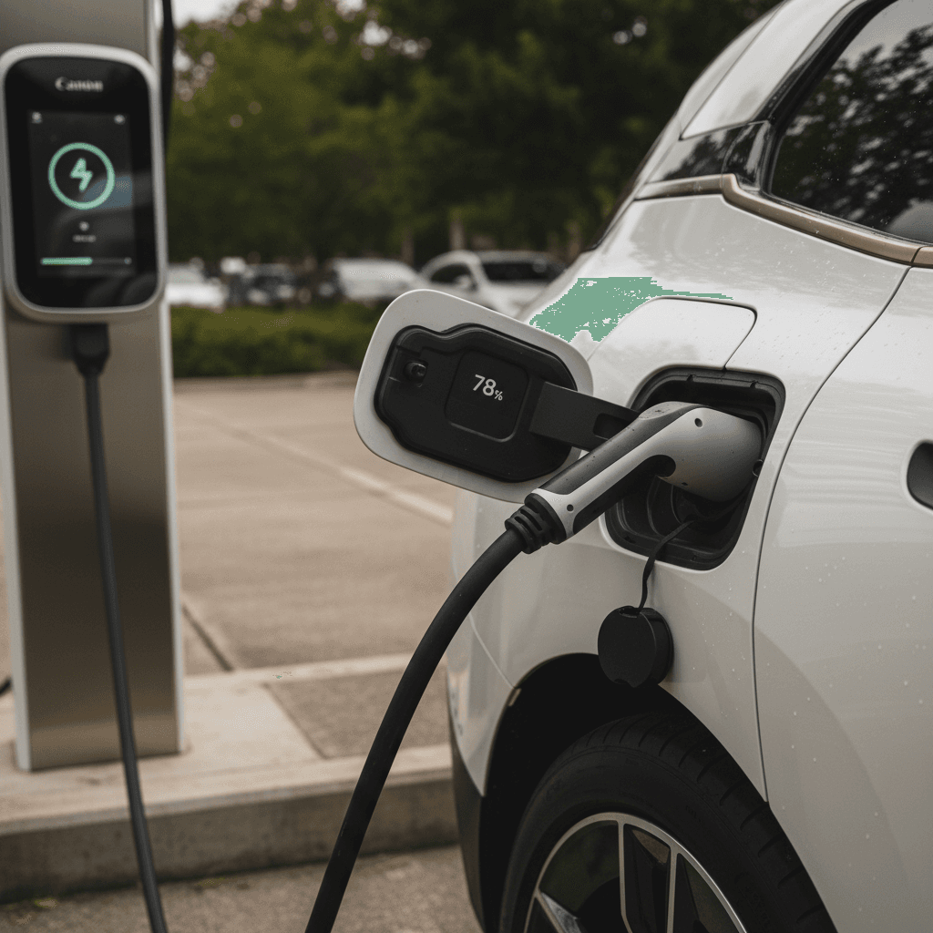 2023 BMW iX plugged into a DC fast charger, showing charging screen and connector
