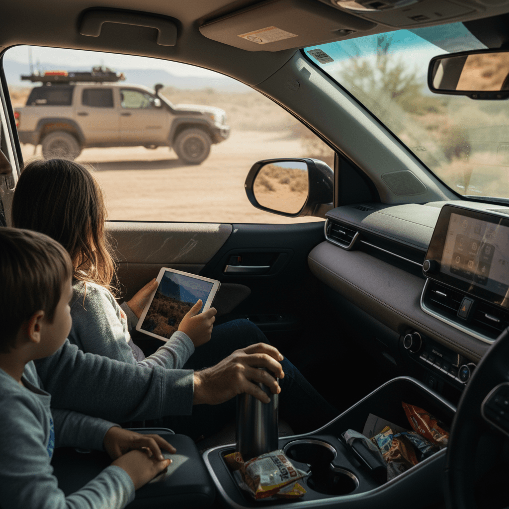 Toyota Tacoma pickup truck driving off-road on a dirt trail