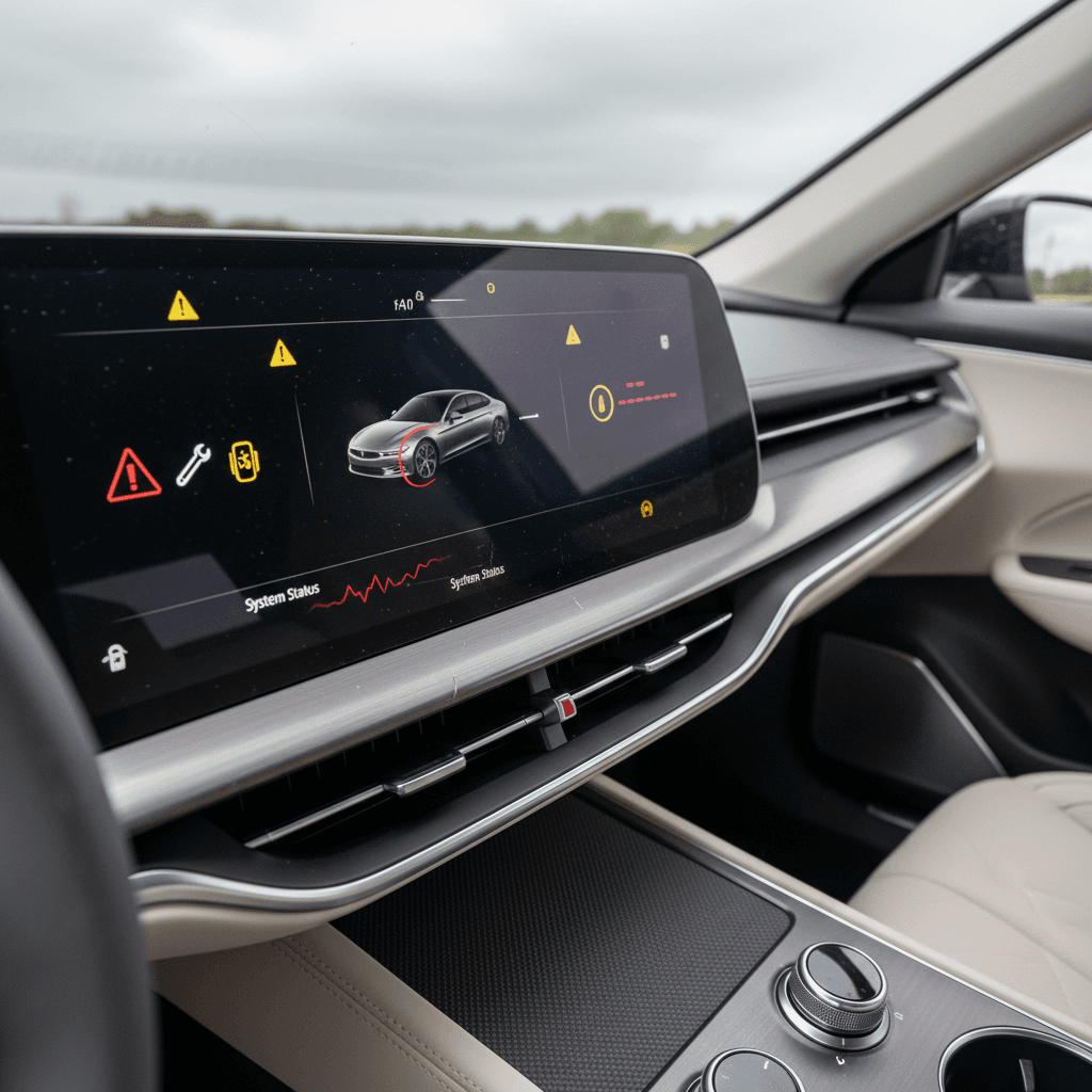 Lucid Air instrument cluster and center screen showing multiple warning messages related to driver assistance and vehicle systems