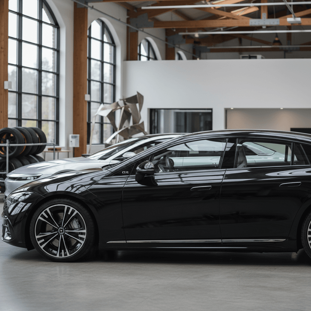 Side-by-side comparison of a Mercedes EQS and Lucid Air, highlighting their sleek sedan profiles