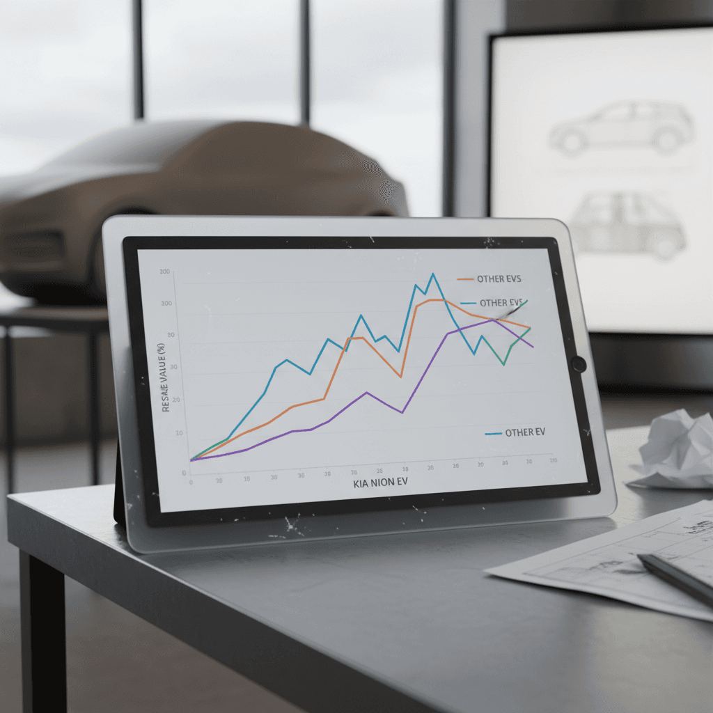 Illustrated depreciation curves comparing Kia Niro EV to other EVs over ten years