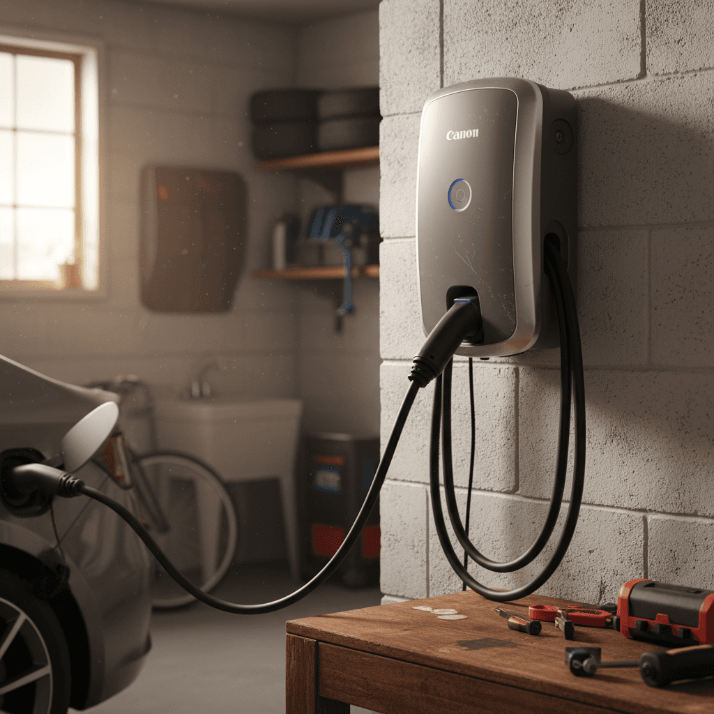 Closeup of EV charging connectors showing different types used for AC and DC charging