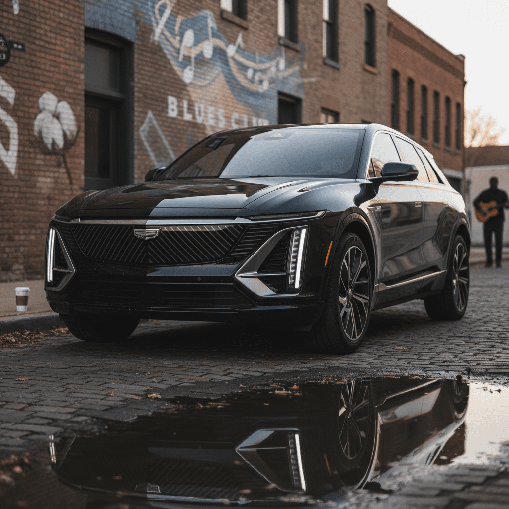 Row of vehicles on a car dealership lot similar to Knoxville Cadillac in Tennessee