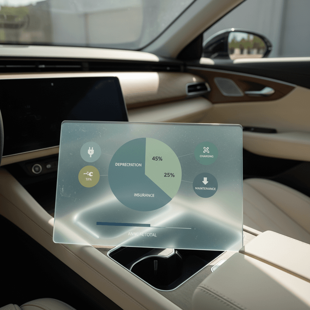 Illustrated breakdown of Lucid Air annual costs showing slices for insurance, charging, maintenance, and depreciation