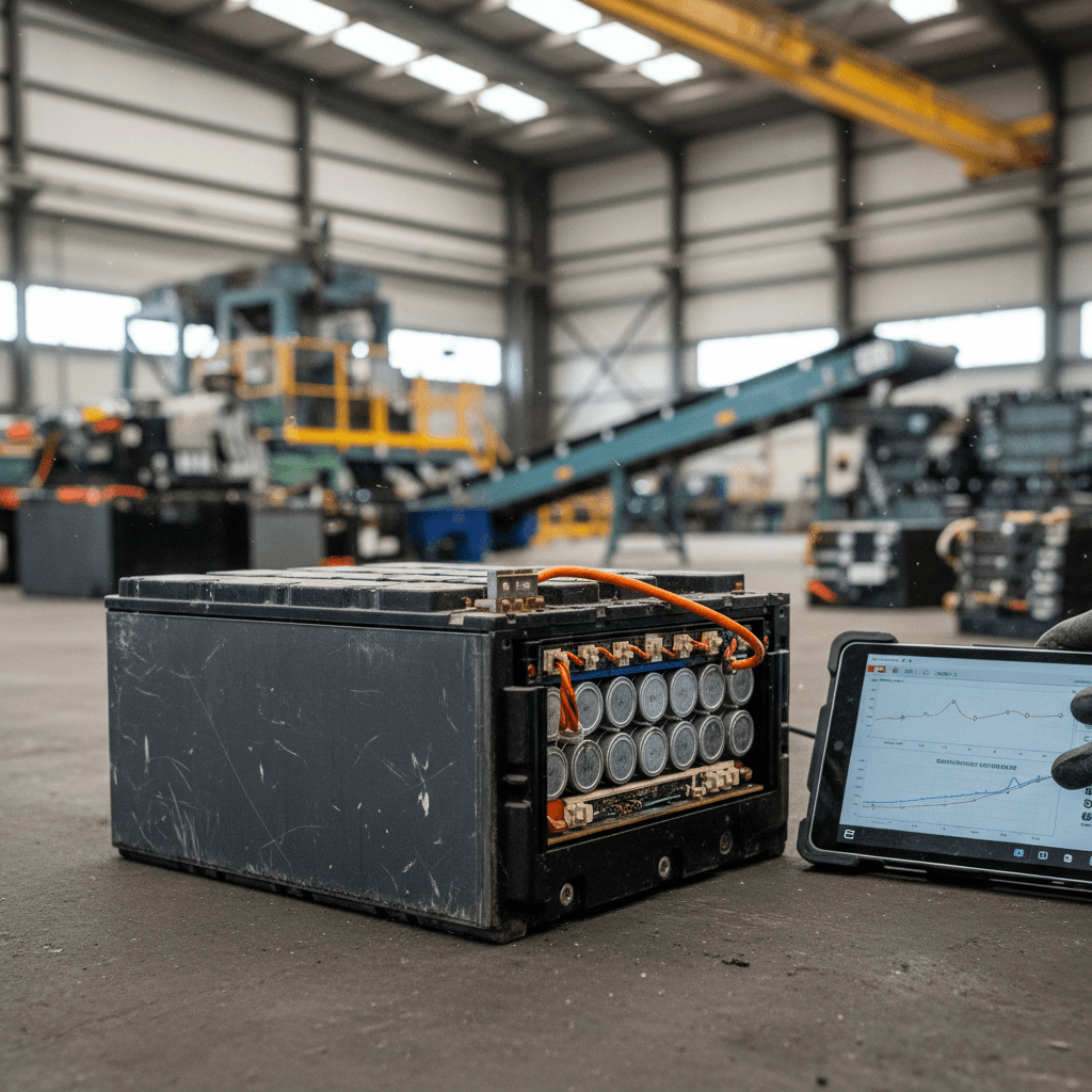 Second life EV batteries installed as a home energy storage system in a modern garage