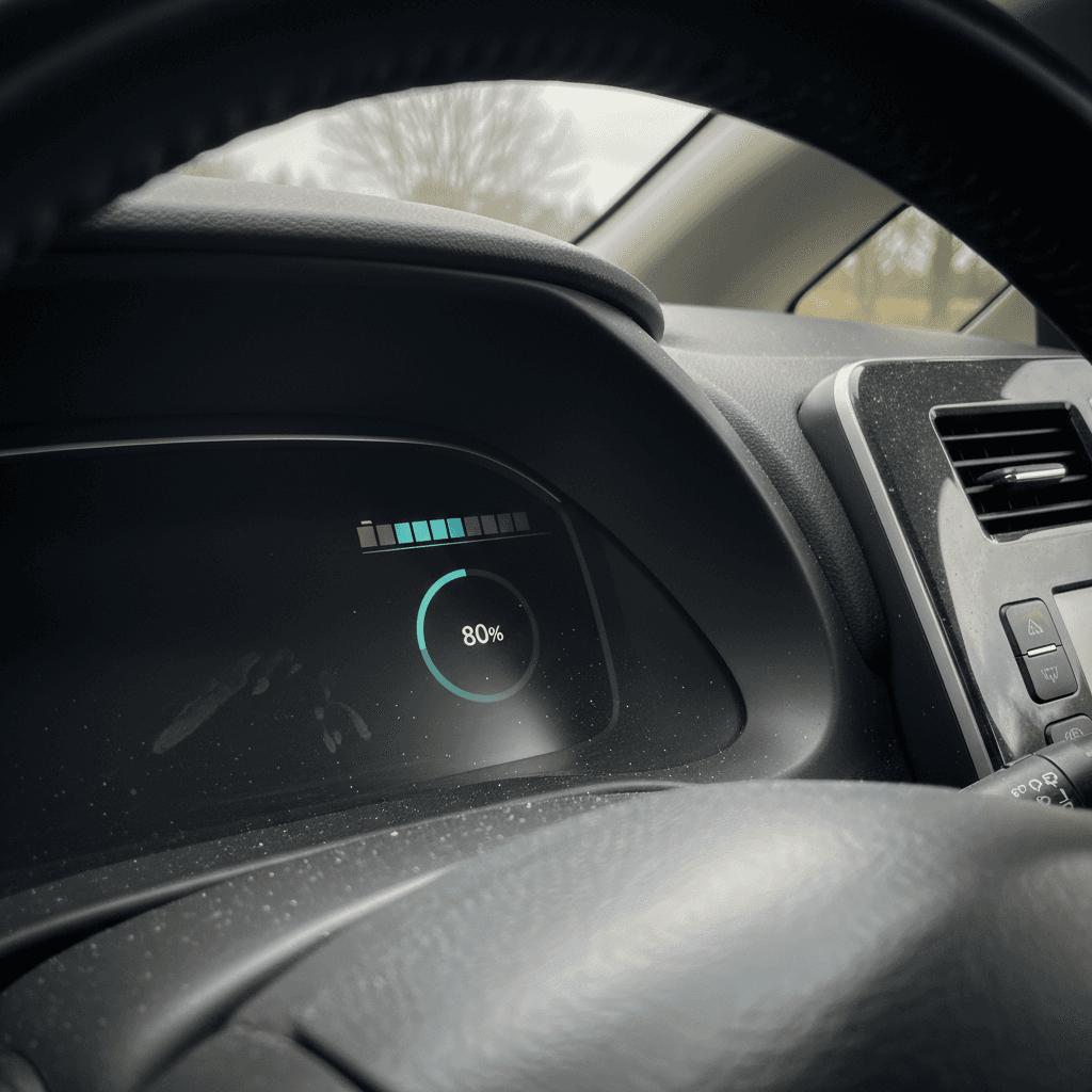 Nissan Leaf dashboard showing battery capacity bars and state of charge display