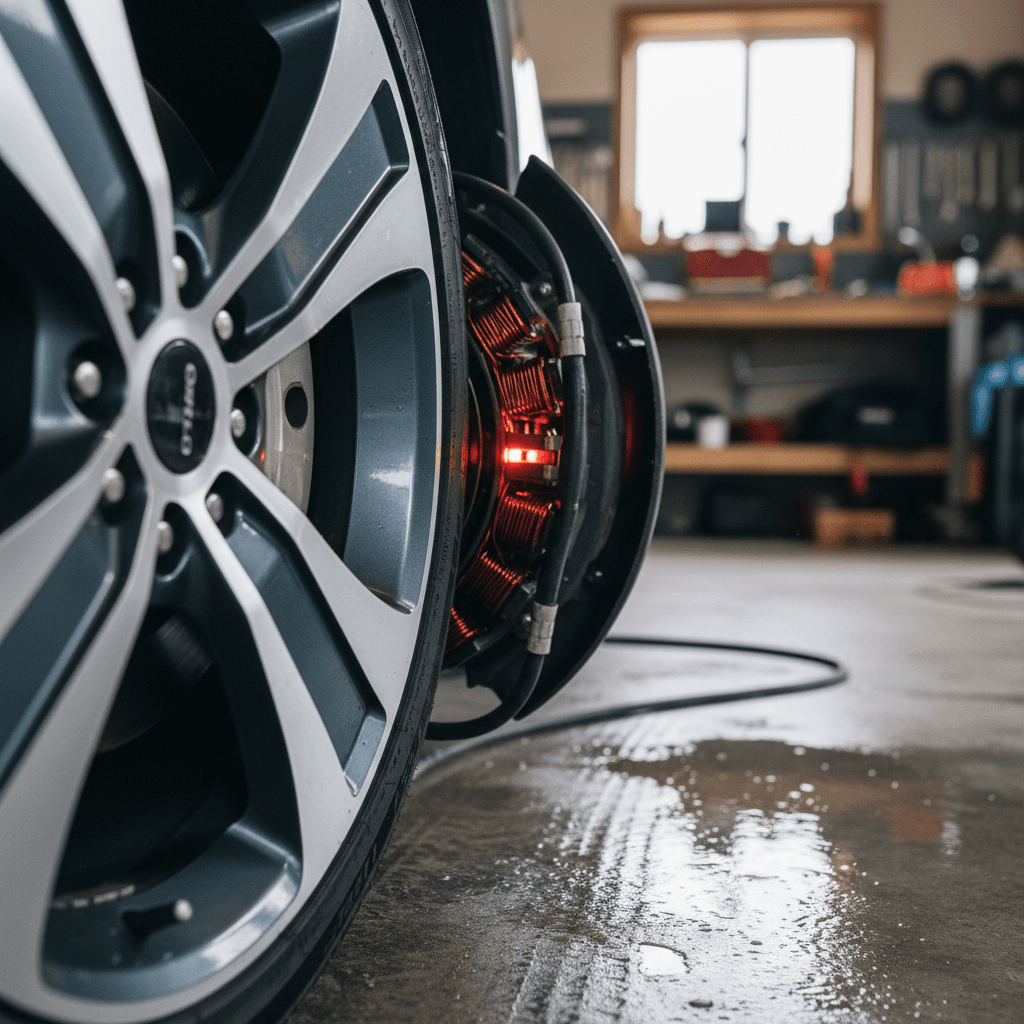 Simple diagram showing an electric motor switching to generator mode during regenerative braking