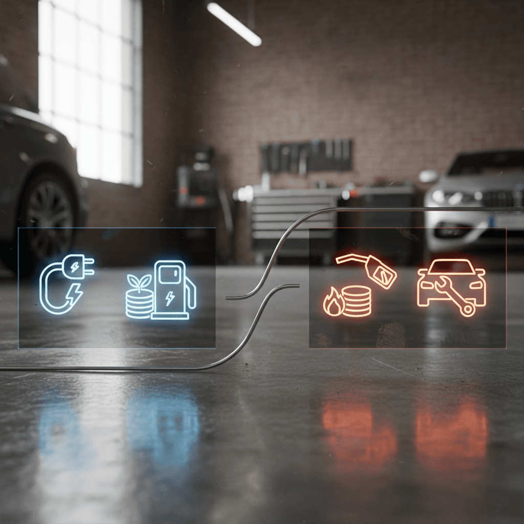 Icons comparing fuel, maintenance, and purchase price for BMW i4 versus BMW 3 Series