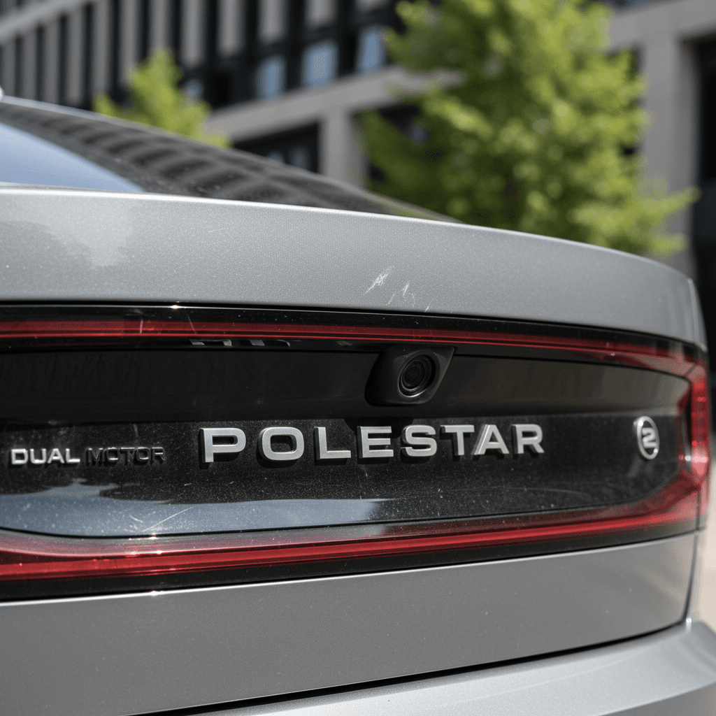 Close-up of a 2023 Polestar 2 rear hatch and camera, an area involved in software-driven recall campaigns