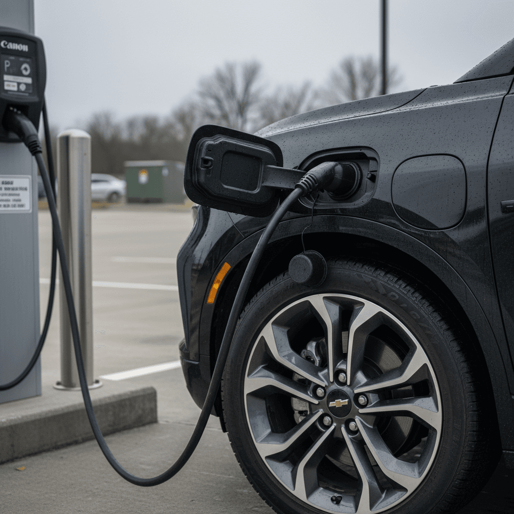Volkswagen ID.4 charging port and cable connected to a home wallbox, with dashboard showing charging status