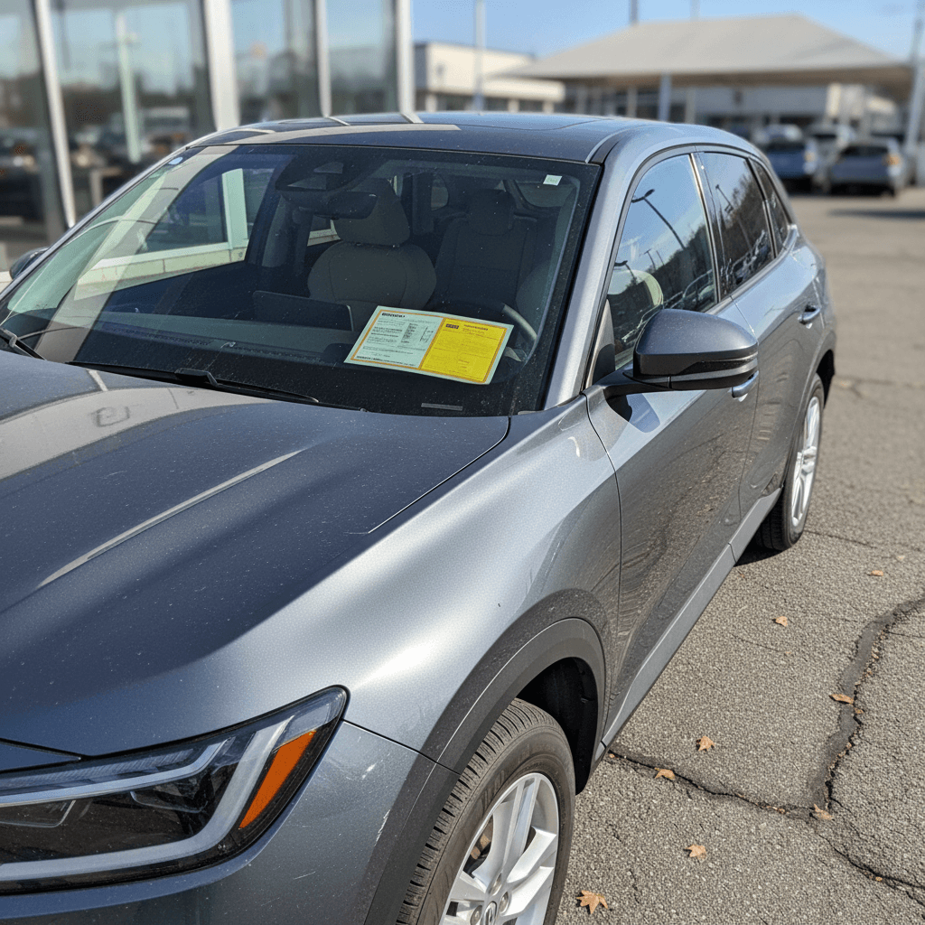 Used Honda Prologue electric SUV parked on a dealer lot with a price label in the window
