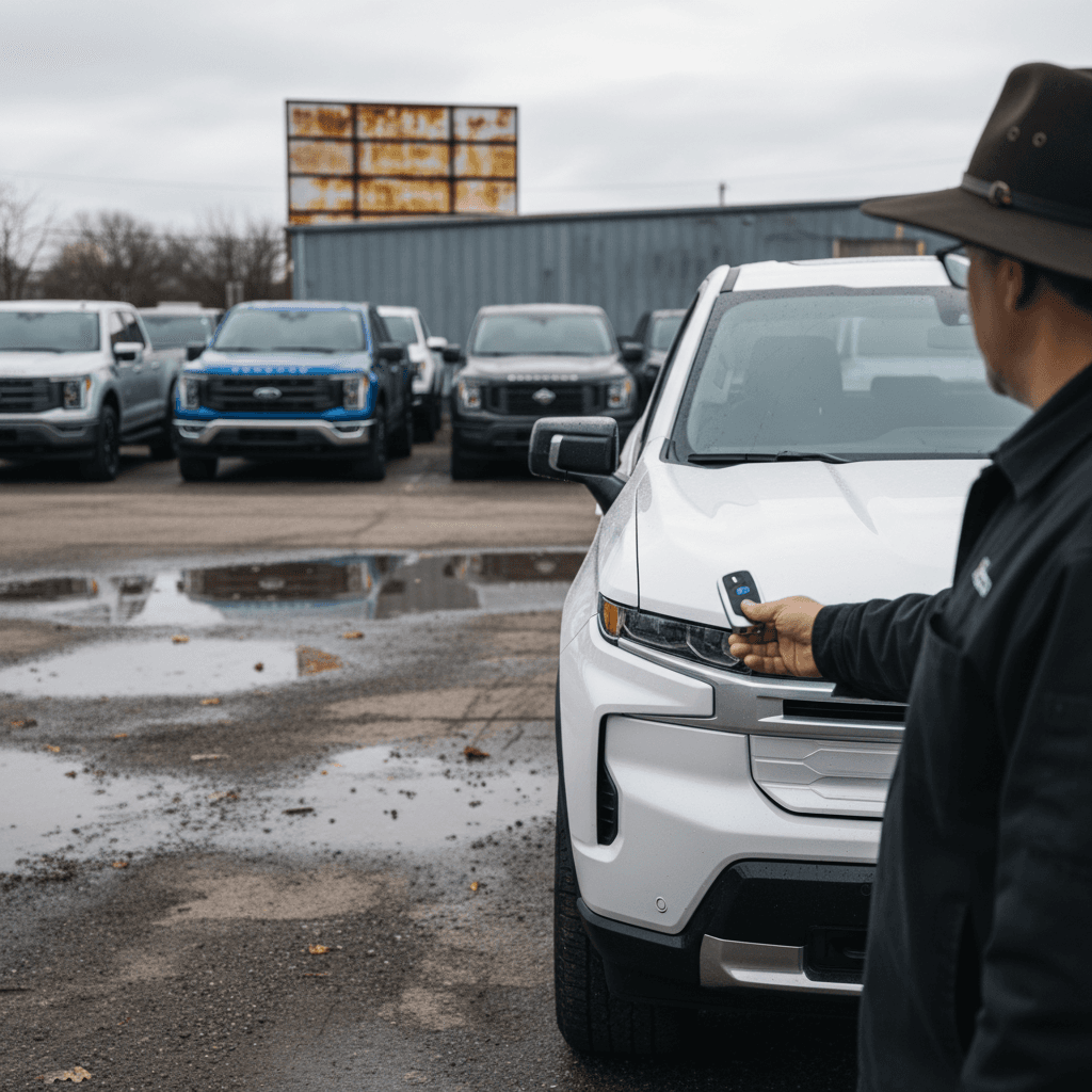 Seller reviewing a battery health report and pricing data for a Chevrolet Silverado EV before listing it for sale