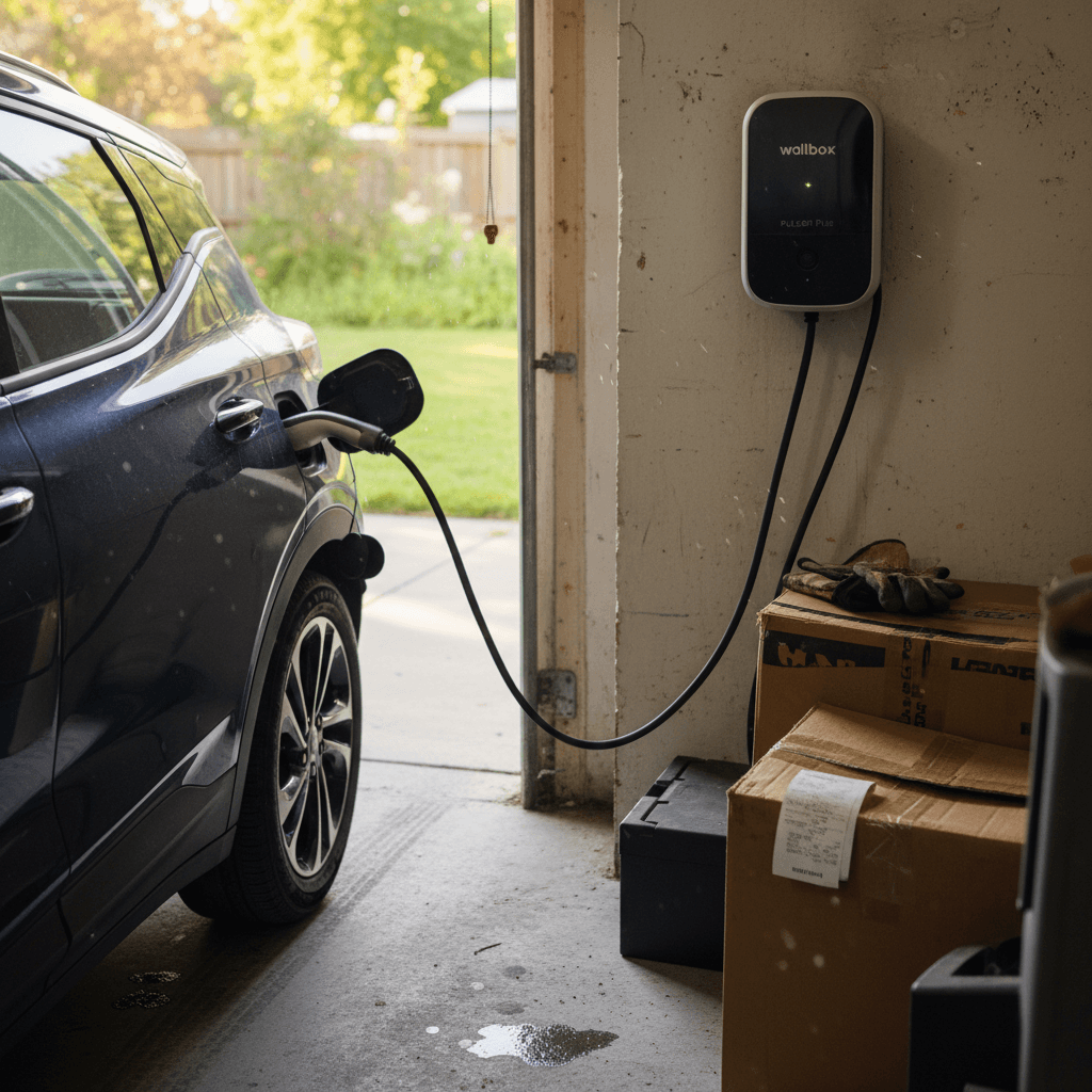 Illustrated comparison of fuel and charging costs between an electric car and a gasoline car