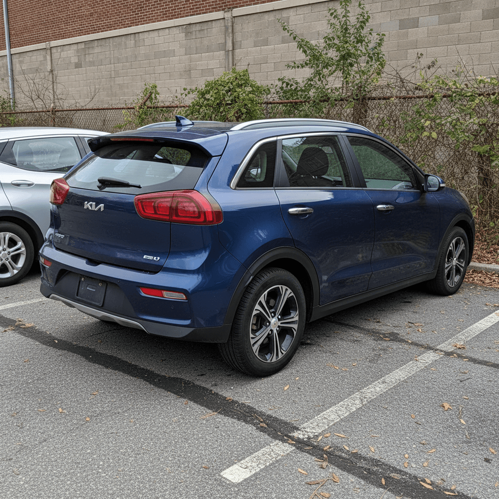 Side profile comparison of a Kia Niro EV crossover and a Chevy Bolt EV hatchback showing height and cargo differences
