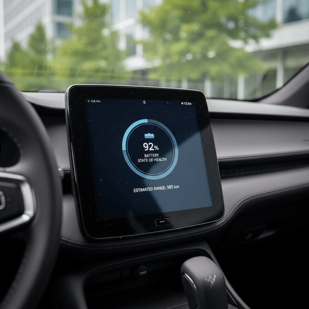Polestar 2 digital driver display showing remaining range and battery percentage