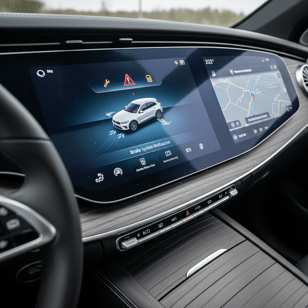 Mercedes EQS driver display showing recall and warning notifications on digital screen