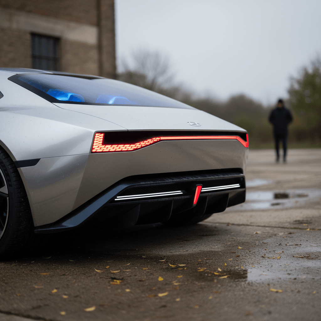Futuristic electric sports car concept in a studio setting with dramatic lighting