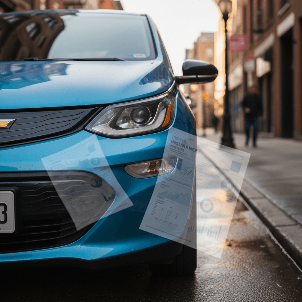 Chevrolet Bolt EV parked on a residential street, illustrating an everyday insured commuter car