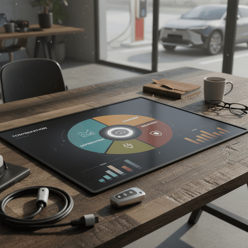 Illustrated breakdown of annual Toyota bZ4X ownership costs including energy, insurance, maintenance, and depreciation