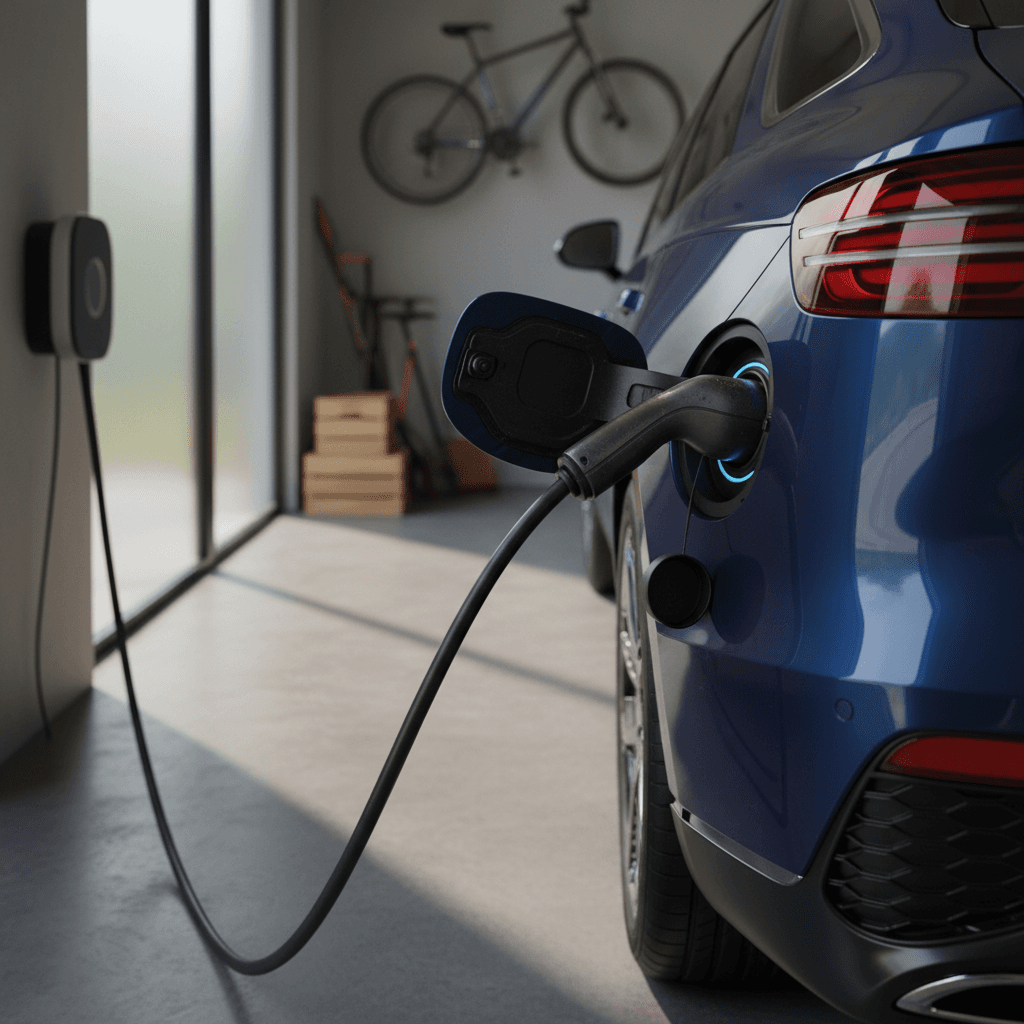 Technician inspecting tires and brakes on a Genesis Electrified GV70 in a dealership service bay